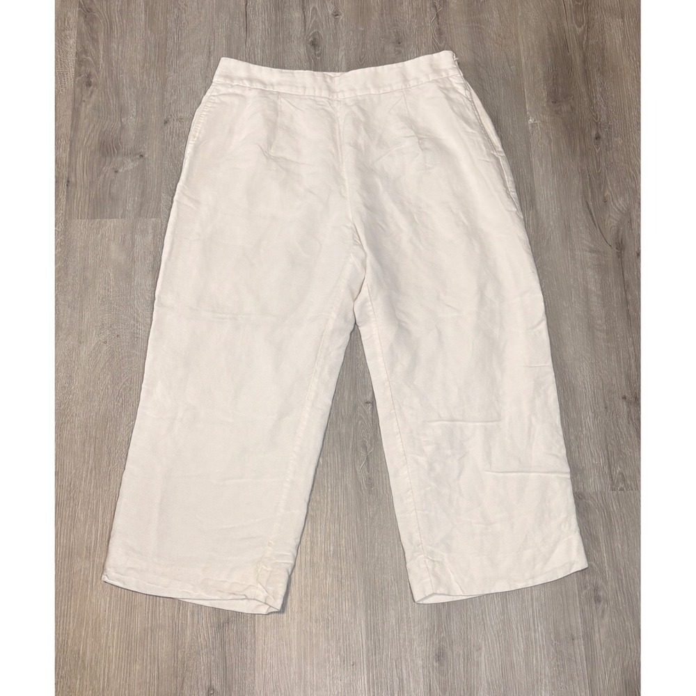J.Crew White Linen Blend Wide Leg Cropped Pants Size 10 AN010 SU20